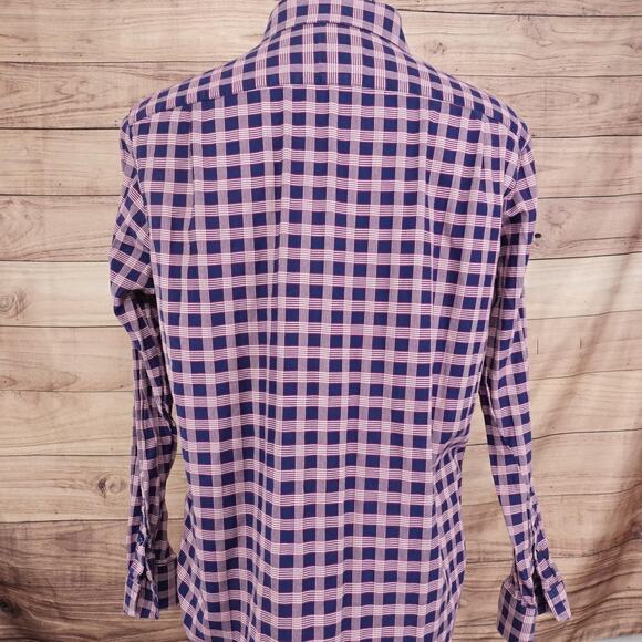 Ben Sherman Shirt Mens 16.5 34-35 Large Pink Plaid Tailored Slim Fit Stretch - Picture 4 of 9